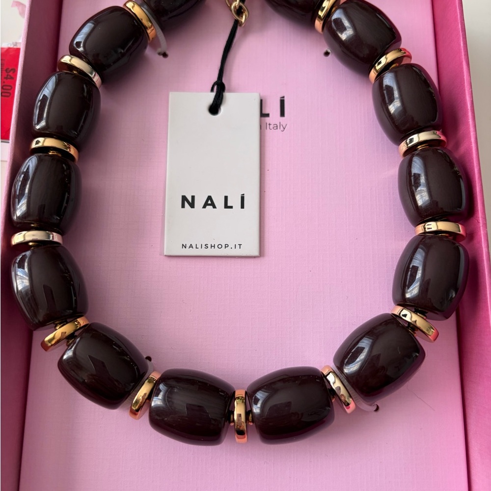 Nali Vicky Necklace Italian Chunky Brown-Gold Resin Beads Wedding Statement